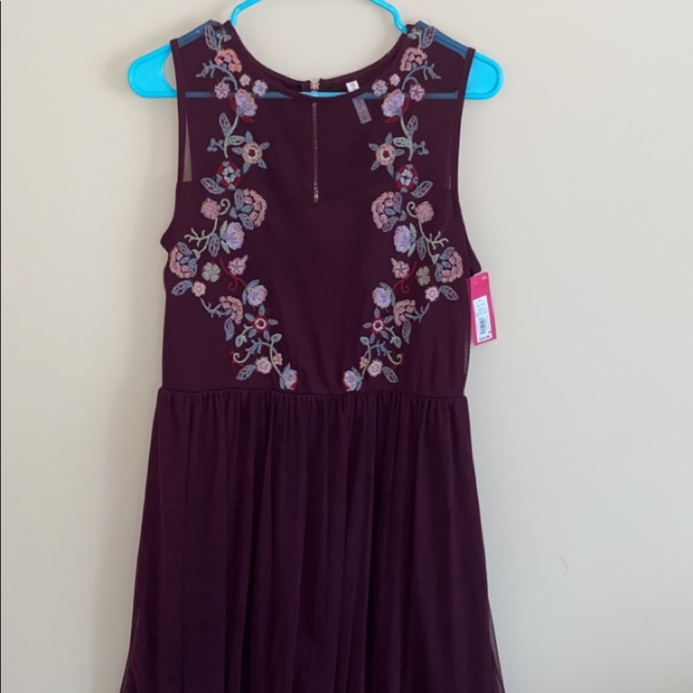 maroon embroidered dress